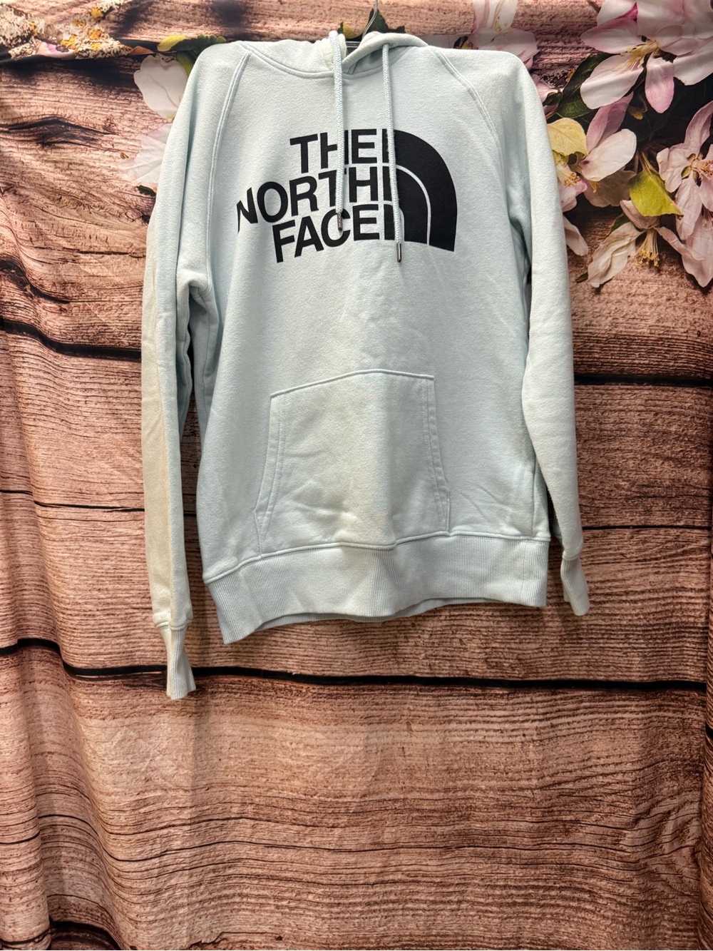 The North Face Men’s Pale Blue Crewneck Hoodie with Black Logo